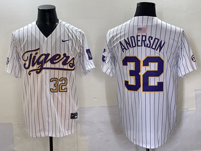 Men 2025 LSU Tigers #32 Anderson White stripe Joint Name Nike NCAA Jersey style 3->ncaa teams->NCAA Jersey